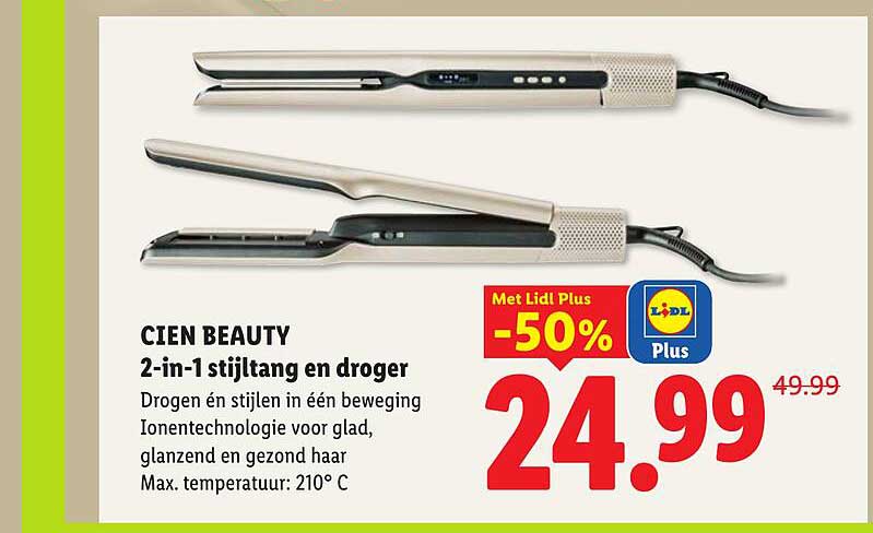CIEN BEAUTY 2-in-1 stijltang en droger Met Lidl Plus -50%