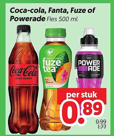 Coca-cola, Fanta, Fuze of Powerade Fles 500 ml.