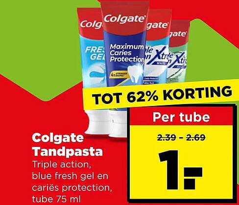 Colgate Tandpasta Triple action, blue fresh gel en cariës protection, tube 75 ml