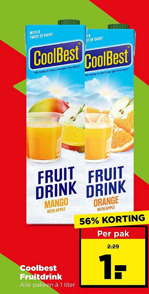 Coolbest Fruitdrink Alle pakken à 1 liter 56% KORTING