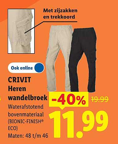CRIVIT Heren wandelbroek Waterafstotend bovenmateriaal (BIONIC-FINISH® ECO) Met zijzakken en trekkoord -40%