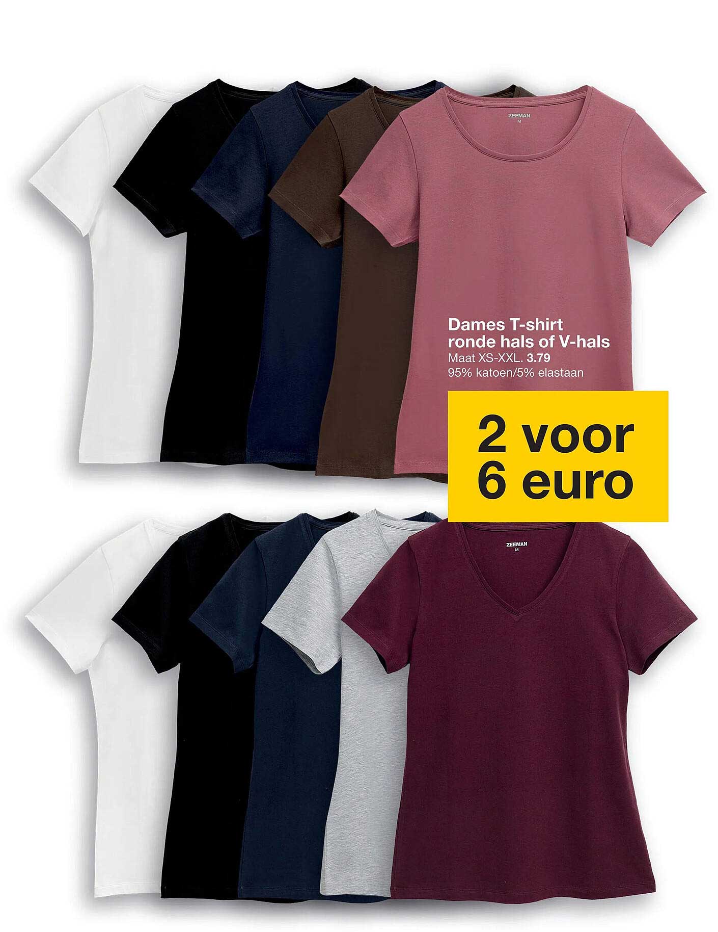Dames T-shirt ronde hals of V-hals