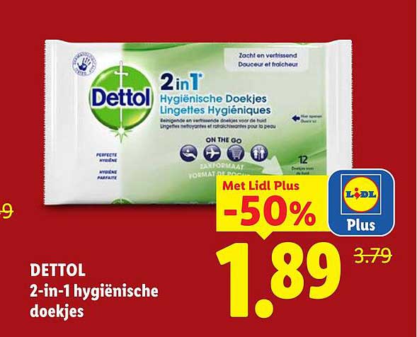 DETTOL 2-in-1 hygiënische doekjes Met Lidl Plus -50%