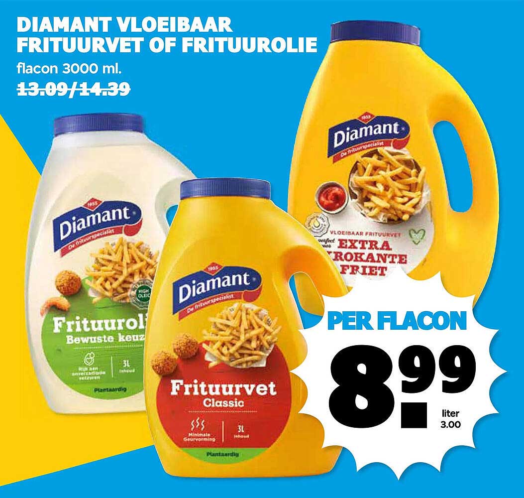 Diamant vloeibaar frituurvet of frituurolie flacon 3000 ml.