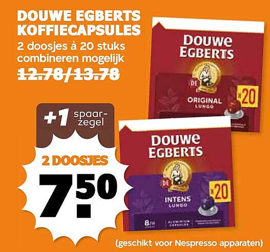 DOUWE EGBERTS KOFFIECAPSULES 2 doosjes à 20 stuks combineren mogelijk +1 spaar-zegel