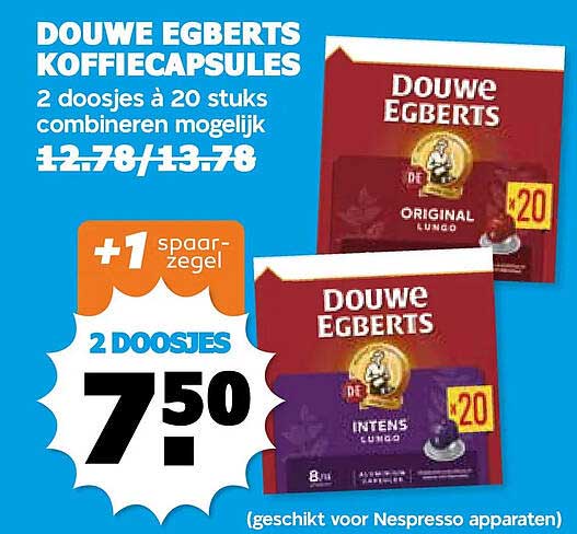 DOUWE EGBERTS KOFFIECAPSULES 2 doosjes à 20 stuks combineren mogelijk +1 spaarzegel