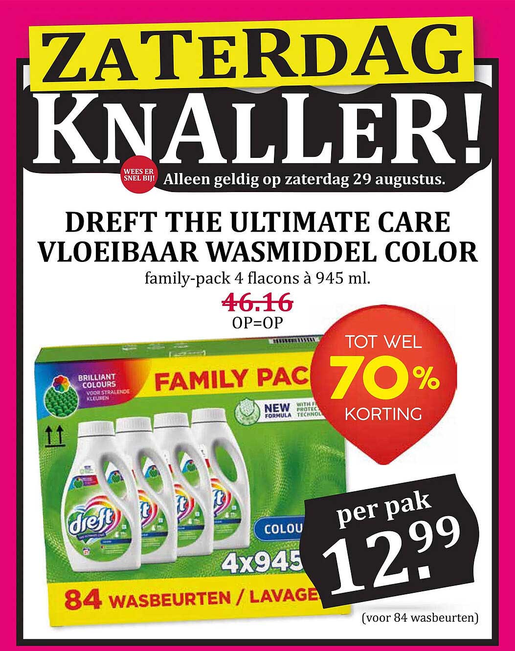 DREFT THE ULTIMATE CARE VLOEIBAAR WASMIDDEL COLOR family-pack 4 flacons à 945 ml. TOT WEL 70% KORTING
