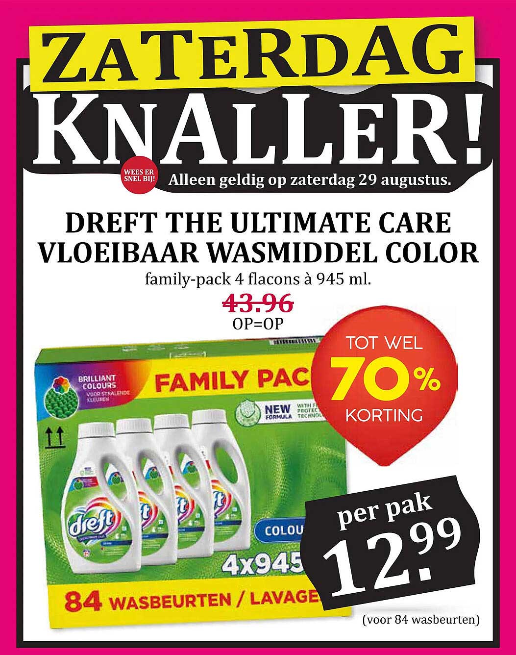 DREFT THE ULTIMATE CARE VLOEIBAAR WASMIDDEL COLOR family-pack 4 flacons à 945 ml. TOT WEL 70% KORTING