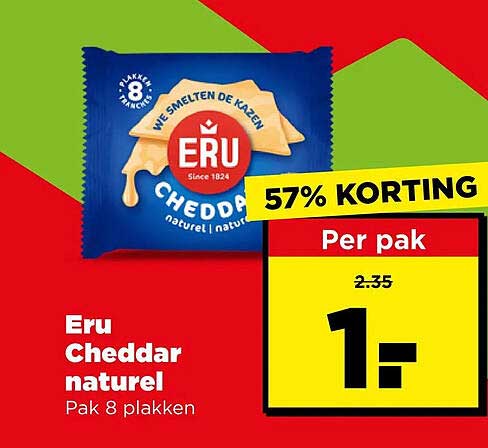 Eru Cheddar naturel Pak 8 plakken 57% KORTING
