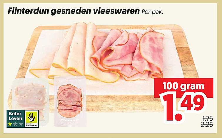 Flinterdun gesneden vleeswaren Per pak. 100 gram