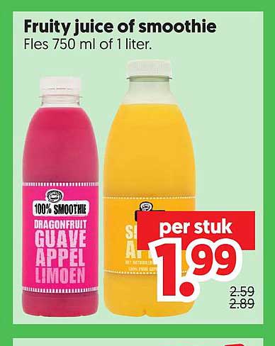 Fruity juice of smoothie Fles 750 ml of 1 liter.