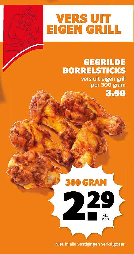 GEGRILDE BORRELSTICKS vers uit eigen grill per 300 gram