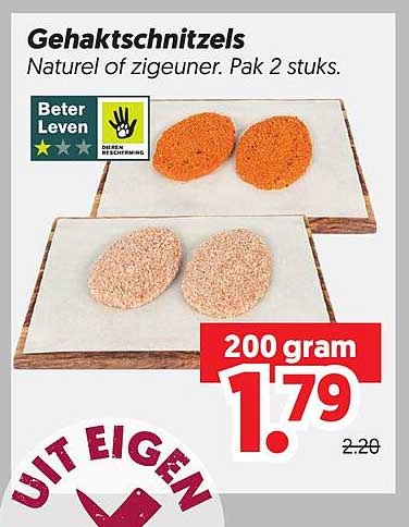 Gehaktschitzels Naturel of zijgeuner. Pak 2 stuks.