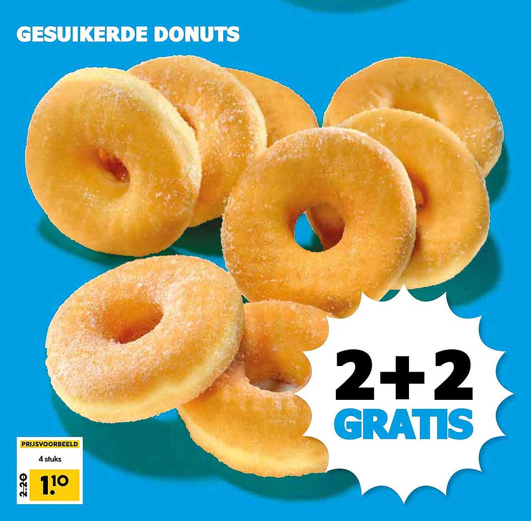 Gesuikerde donuts 2+2 gratis