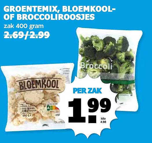 GROENTEMIX, BLOEMKOOL- OF BROCCOLIROOSES zak 400 gram