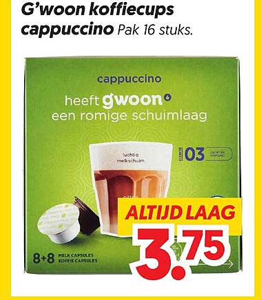 G'woon koffiecups cappuccino Pak 16 stuks.