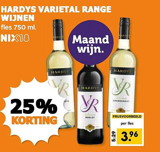 HARDYS VARIETAL RANGE WIJNEN fles 750 ml. NIX18 25% KORTING