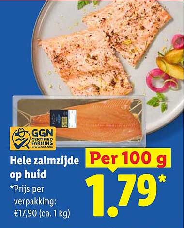 Hele zalmzijde op huid Per 100 g