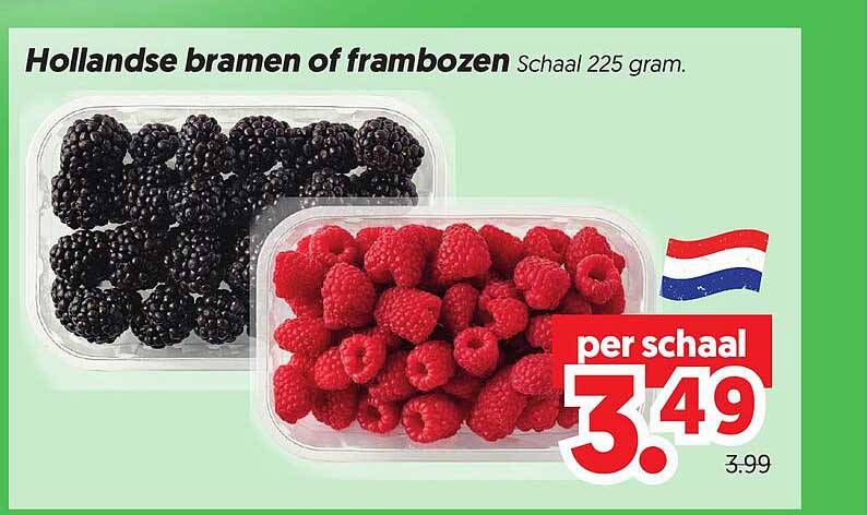 Hollandse bramen of frambozen Schaal 225 gram