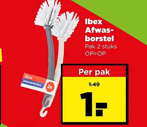 Ibex Afwas-borstel Pak 2 stuks OP=OP Per pak