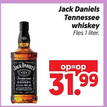 Jack Daniels Tennessee whiskey Fles 1 liter.