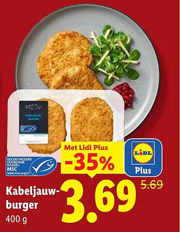 Kabeljauw-burger 400 g Met Lidl Plus -35%