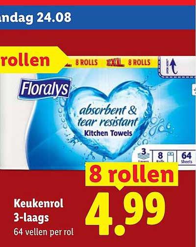 Keukenrol 3-laags 64 vellen per rol 8 rollen