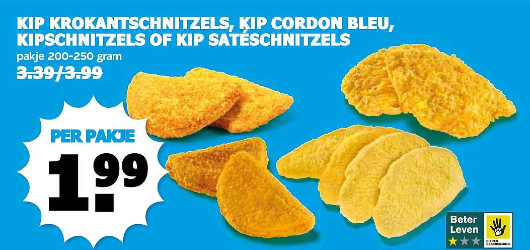KIP KROKANTSCHNITZELS, KIP CORDON BLEU, KIPSCHNITZELS OF KIP SATÉSCHNITZELS