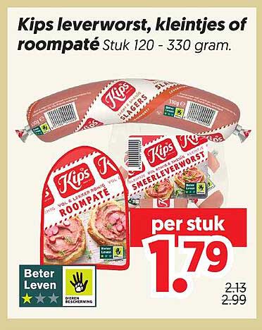 Kips leverworst, kleintjes of roompaté Stuk 120 - 330 gram.