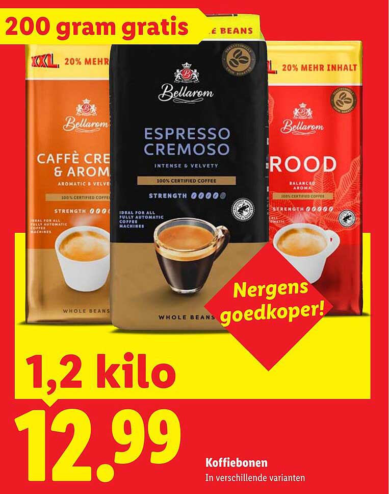 Koffiebonen In verschillende varianten 200 gram gratis