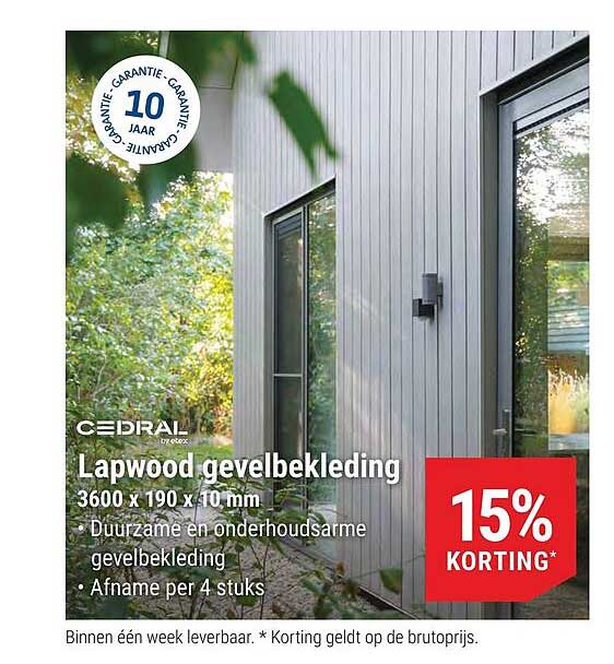 Lapwood gevelbekleding 3600 x 190 x 10 mm 15% KORTING*