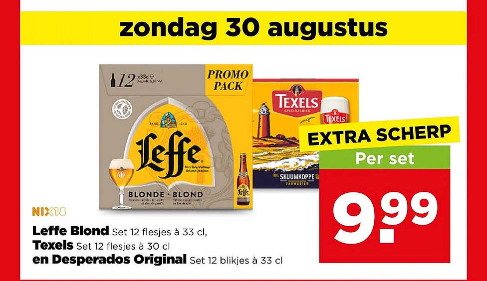 Leffe Blond Set 12 flesjes à 33 cl, Texels Set 12 flesjes à 30 cl en Desperados Original Set 12 blikjes à 33 cl EXTRA SCHERP