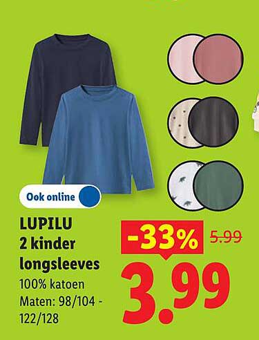LUPILU 2 kinder longsleeves 100% katoen Maten: 98/104 - 122/128 Ook online