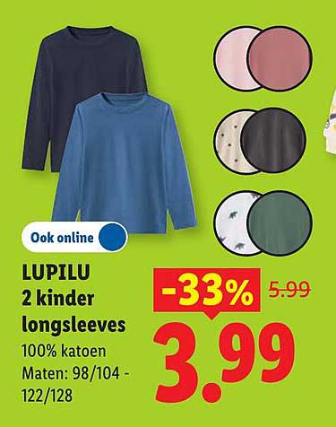 LUPILU 2 kinder longsleeves 100% katoen Maten: 98/104 - 122/128