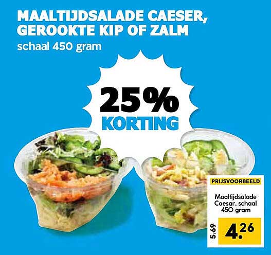 MAALTIJDSALADE CAESER, GEROOKTE KIP OF ZALM schaal 450 gram 25% KORTING