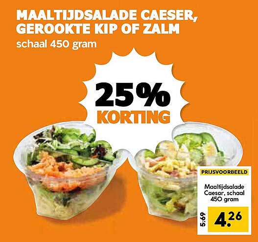 MAALTIJDSALADE CAESER, GEROOKTE KIP OF ZALM schaal 450 gram 25% KORTING