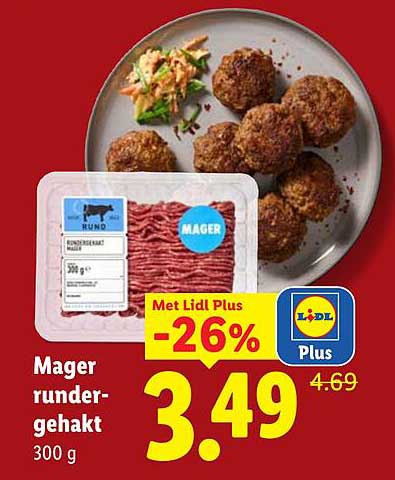 Mager rundergehakt 300 g Met Lidl Plus -26%