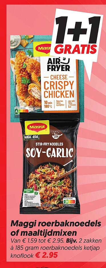 Maggi roerbaknoedels of maaltijdmixen 1+1 gratis