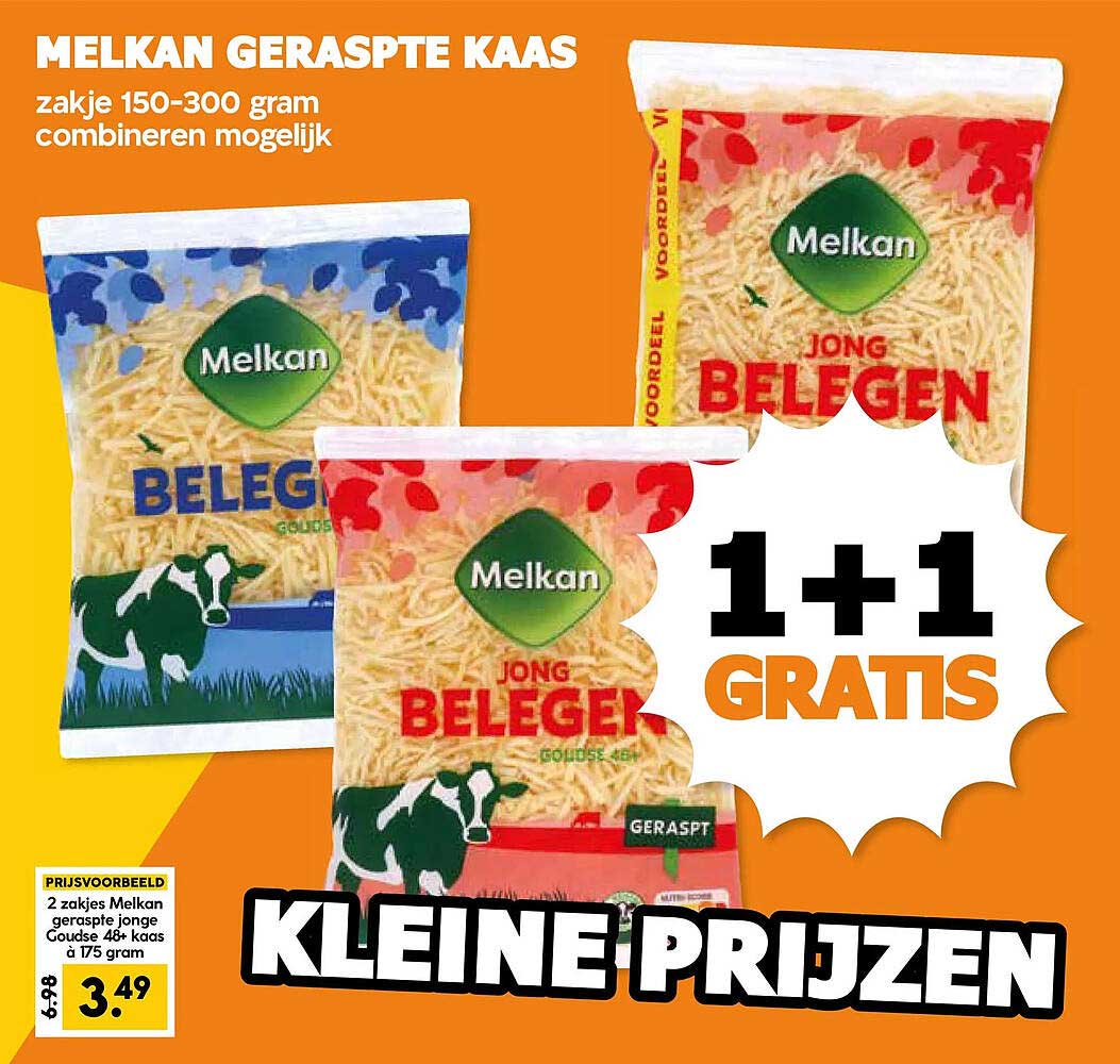 Melkan geraspte kaas 1+1 gratis