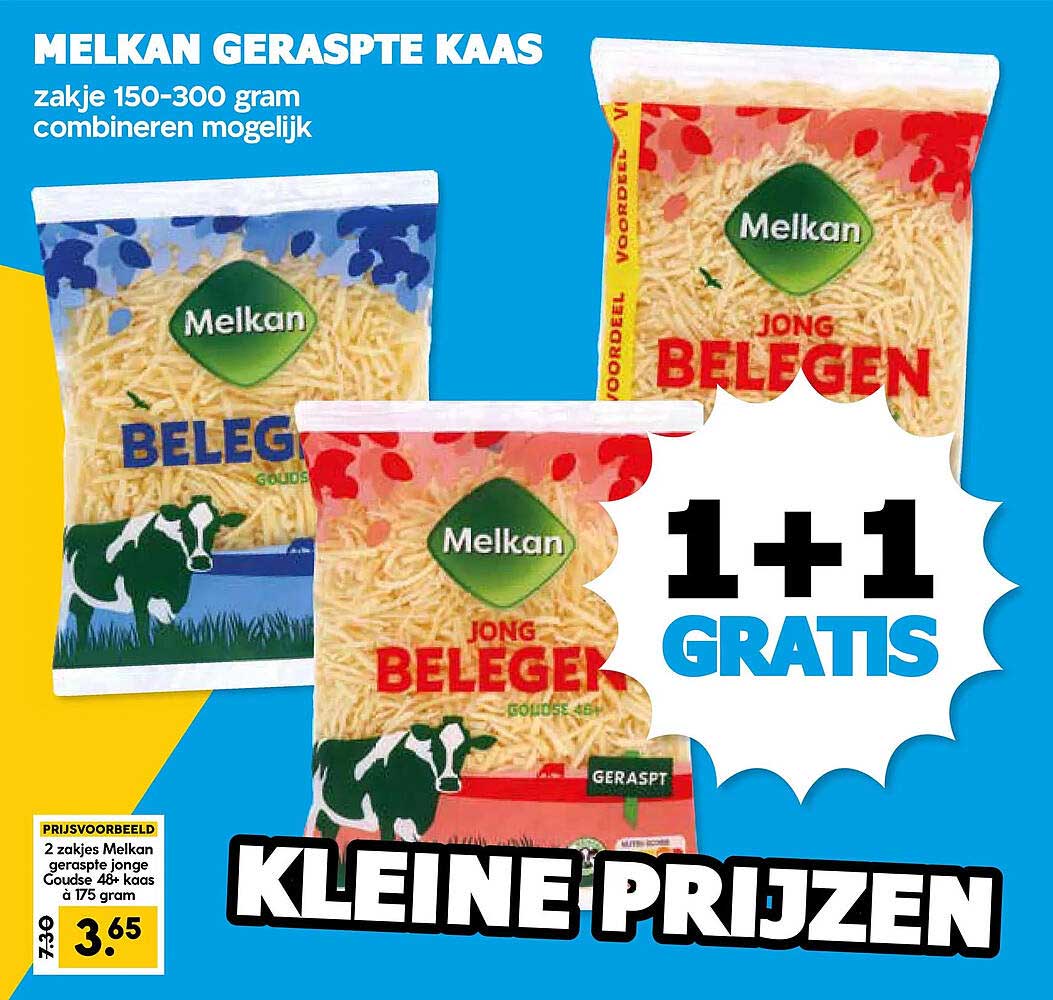 Melkan geraspte kaas 1+1 gratis