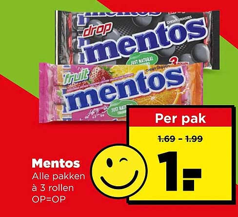 Mentos Alle pakken à 3 rollen OP=OP Per pak