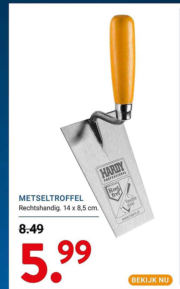 METSELTROFFEL Rechtshandig. 14 x 8,5 cm.