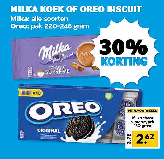 MILKA KOEK OF OREO BISCUIT 30% KORTING