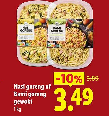 Nasi goreng of Bami goreng gewokt 1 kg -10%