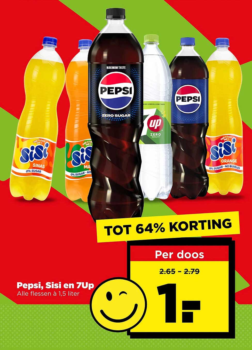 Pepsi, Sisi en 7Up Alle flessen à 1,5 liter