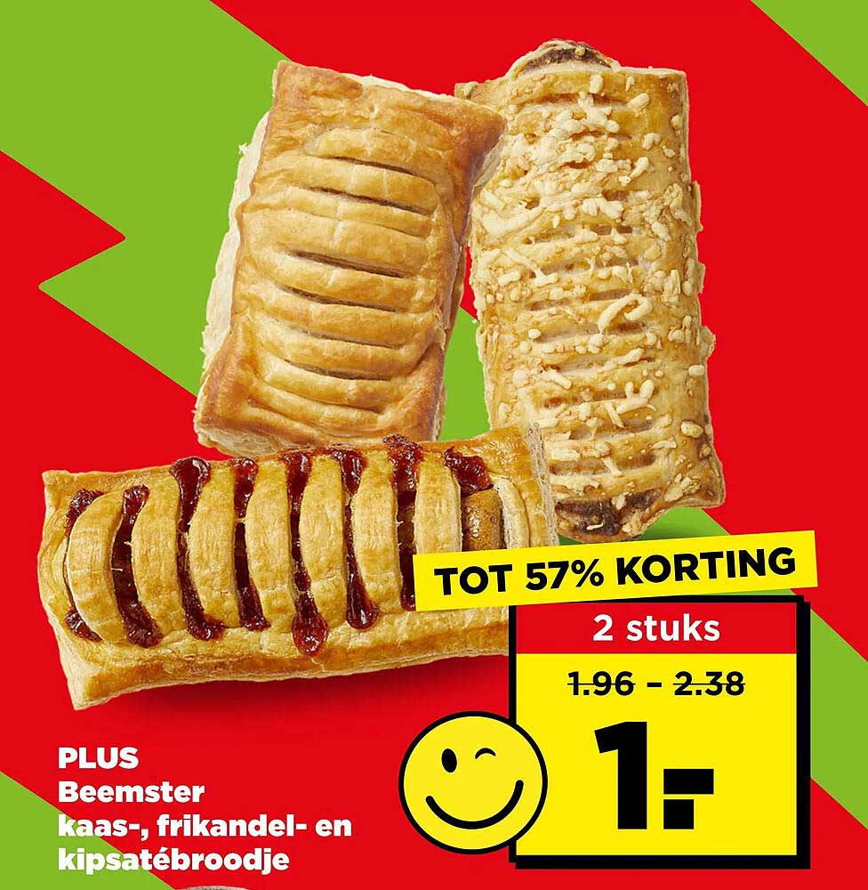 PLUS Beemster kaas-, frikandel- en kipsatébroodje