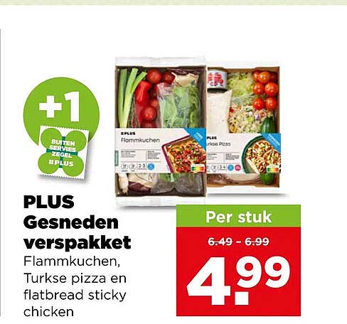 PLUS Gesneden verspakket Flammkuchen, Turkse pizza en flatbread sticky chicken +1