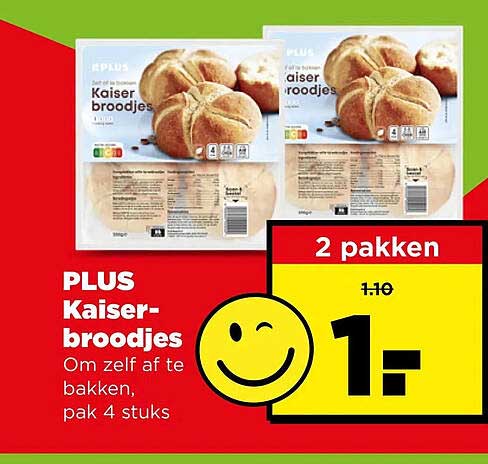 PLUS Kaiserbroodjes Om zelf af te bakken, pak 4 stuks 2 pakken