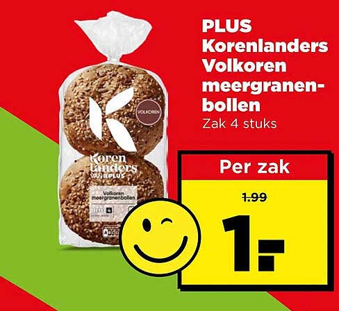 PLUS Korenlanders Volkoren meergranen-bollen Zak 4 stuks