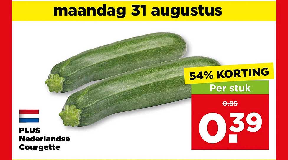 PLUS Nederlandse Courgette 54% KORTING Per stuk